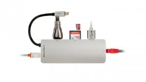 Adapter USB C (m) - HDMI(ż)+USB A(ż) 3.0+USB C (ż)+RJ45 Gigabit Ethernet (ż)+czytnik kart SD/TF i Micro SD 15cm AUDA 4K