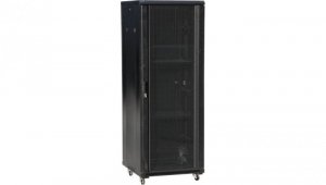 Szafa serwerowa rack 19 cali 27U 600x1000, drzwi szklane, kolor czarny FLAT PACK