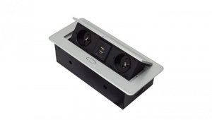 GNIAZDO CHOWANE W BLAT NABLATOWE + 2 USB GNIAZDKO srebrne GB2PL+2-SILVER