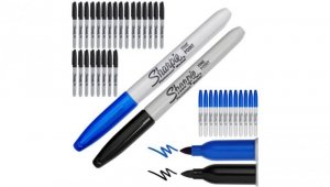 Zestaw 24 Markerów permanentnych Sharpie Fine czarny S0810930 + gratis 12 Markerów niebieskich S0810950 (końcówka 1,0mm)