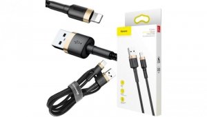 KABEL USB-A -igt/br Lightning / iPhone Baseus Cafule CALKLF-BV1 100cm Apple 2.4A CZARNO-ZŁOTY W OPLOCIE