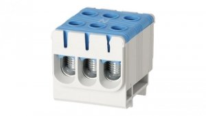 Blok rozdzielczy odgałęźny 3-polowy Al/Cu 2,5-50mm2 (max. 50mm2) na szynę TH35 niebieski FJ-E50/3/B HEDO