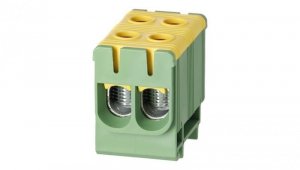 Blok rozdzielczy odgałęźny 2-polowy Al/Cu 2,5-50mm2 (max. 50mm2) na szynę TH35 żółto-zielony FJ-E50/2/D HEDO