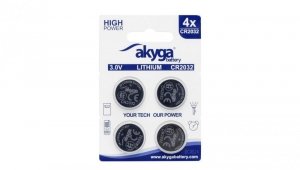 Bateria litowa Akyga AKY2100 CR2032 Li-MnO2, 3V/210mAh 4szt/blister
