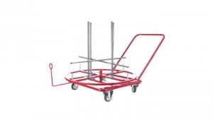 Rozwijak mobilny do rur ogrzewania podłogowego PERT PEX (600m) i peszli karbowanych poziomy na wózku fi: 90cm