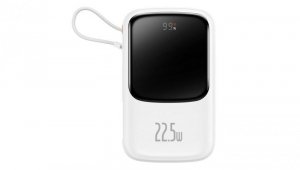 Baseus Qpow powerbank 10000mAh wbudowany kabel USB Typu C 22.5W Quick Charge SCP AFC FCP biały (PPQD