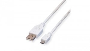 VALUE USB 2.0 Kabel, USB A Male - Micro USB B Male, wit, 1,8 m