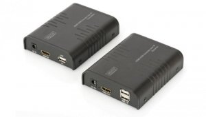 Przedłużacz/Extender KVM (HDMI+USB) do 120m po Cat.5e UTP lub IP, 1080p FHD 60Hz audio (zestaw) DS-55202
