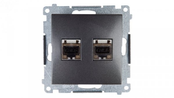 Simon 54 Gniazdo komputerowe podwójne 2xRJ45 kat.6 ekranowane z przesłoną antracyt D62E.01/48