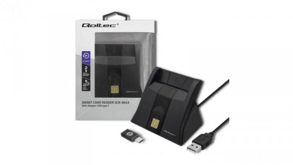 Qoltec Inteligentny czytnik chipowych kart ID SCR-0643 USB 2.0 + Adapter USB-C