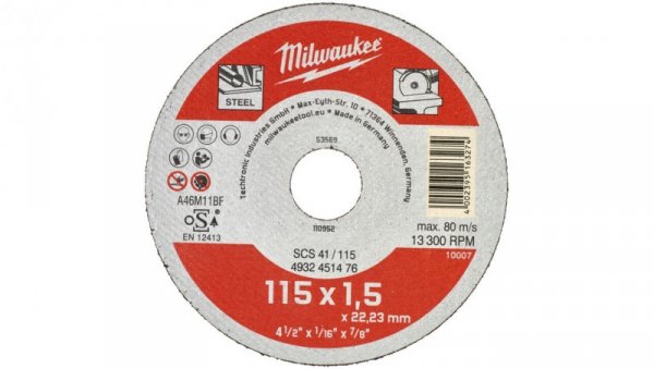 Tarcza tnąca do metalu 115x1,5mm CONTRACTOR MILWAUKEE