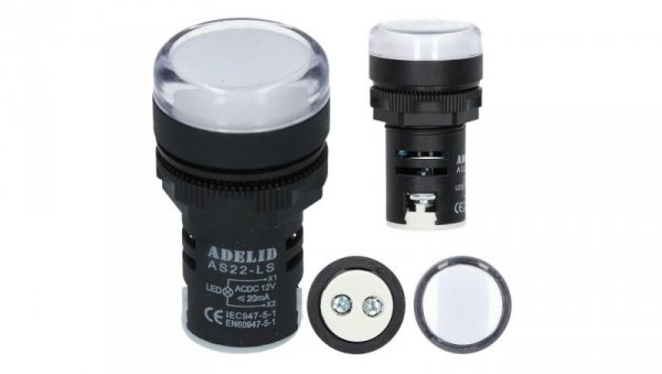 Lampka kontrolna sterownicza biała LED fi:22 12V