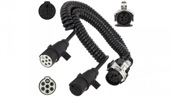 Spiralny adapter kablowy QLY-s do naczepy 24V wtyk 15-pin / 2 plastikowe wtyki 7-pin typu N+S 4m