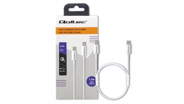 Qoltec Kabel USB 2.0 typ C USB 2.0 typ C 60W QC 3.0 PD 1.5m Biały