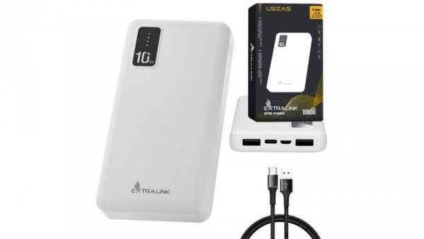 Powerbank Power bank, USB-C Extralink EPB-098W 10000mAh Biały