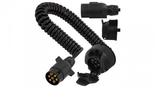 Przedłużacz spiralny QLY-s kabel do przyczepy zakończony plastikowymi złączami 7-pin 12V (gniazdo / wtyk) 4m