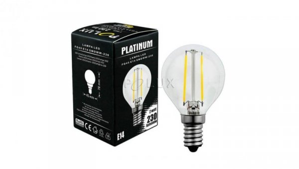 Żarówka LED E14 P45 2W = 23W 230lm 3000K Ciepła 360 Filament GOLDLUX