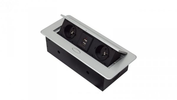 GNIAZDO CHOWANE W BLAT NABLATOWE + 2 USB GNIAZDKO srebrne GB2PL+2-SILVER