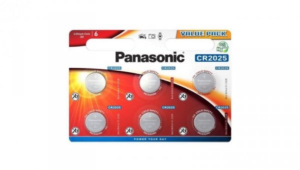 Bateria litowa pastylka CR2025 3V Panasonic BLISTER 6szt.
