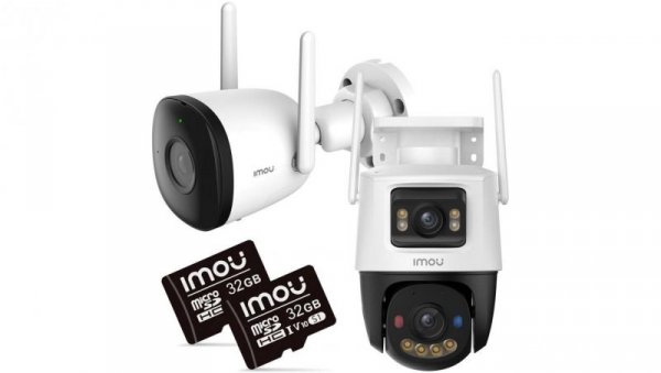 Zestaw 2 kamer IP Imou bullet 3 5MP i Cruiser Dual 10MP z kartami pamięci 32GB