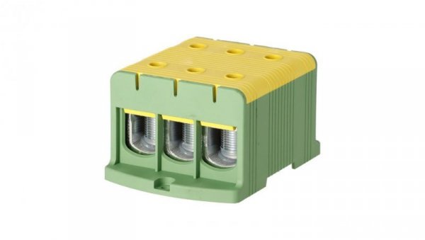 Blok rozdzielczy odgałęźny 3-polowy Al/Cu 35-240mm2 (max. 240mm2) na szynę TH35 żółto-zielony FJ-E240/3/D HEDO