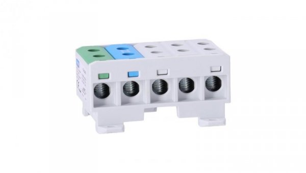 Blok rozdzielczy odgałęźny 5-polowy Al/Cu 2,5-35mm2 (max. 35mm2) na szynę TH35 kolorowy (3x szary, 1x niebieski, 1x zielony) FJ-