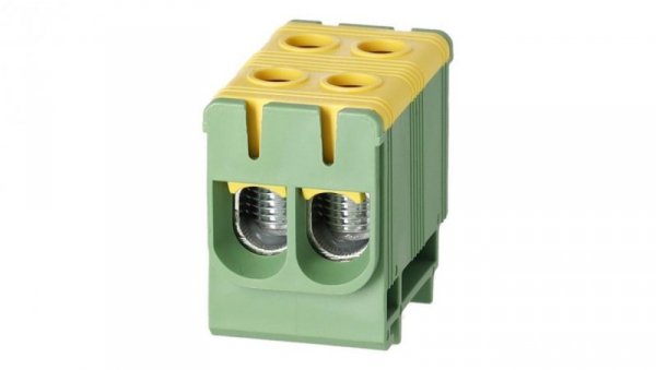 Blok rozdzielczy odgałęźny 2-polowy Al/Cu 2,5-50mm2 (max. 50mm2) na szynę TH35 żółto-zielony FJ-E50/2/D HEDO
