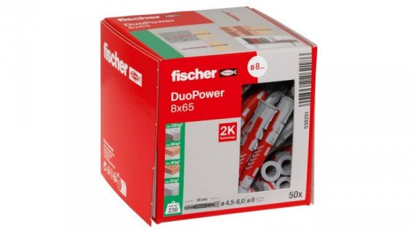 Kołki rozporowe uniwersalne DuoPower 8x65 50 sztuk FISCHER