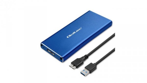 Qoltec Aluminiowa Obudowa Kieszeń na dysk M.2 SSD SATA NGFF USB 3.0 Super speed 5Gb/s 2TB Niebieski