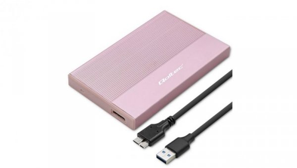 Qoltec Aluminiowa Obudowa Kieszeń na dysk SSD HDD 2.5 SATA USB 3.0 Super speed 5Gb/s 2TB Różowy