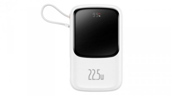 Baseus Qpow powerbank 10000mAh wbudowany kabel USB Typu C 22.5W Quick Charge SCP AFC FCP biały (PPQD