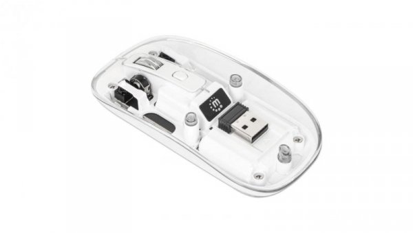 Myszka bezprzewodowa 2.4GHz RF USB 1600dpi przezroczysta, biała 190275