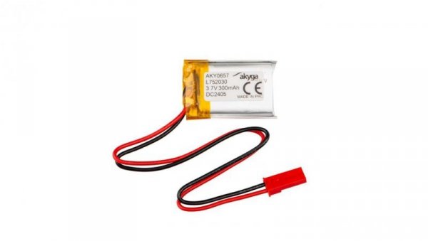 Akumulator litowo-polimerowy Akyga AKY0657 LP752030 Li-Po 3.7V/300mAh PCM złącze JST 2.54 2Pin 150mm