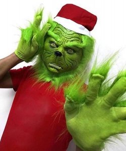 Maska lateksowa z rękawiczkami - Grinch Santa