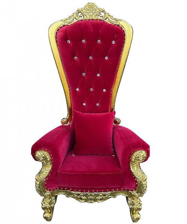 tron Świętego Mikołaja – złote wykończenie, czerwony aksamit, front