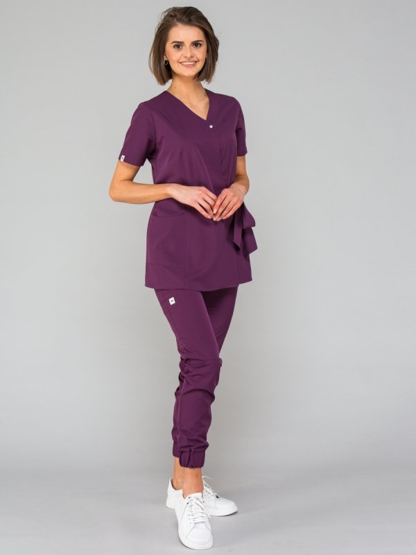 Bluza kosmetyczna wiązana na bok LIV śliwkowa