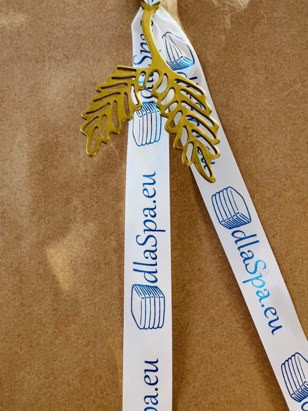 Tasiemka z logo metalizowanym granatowym