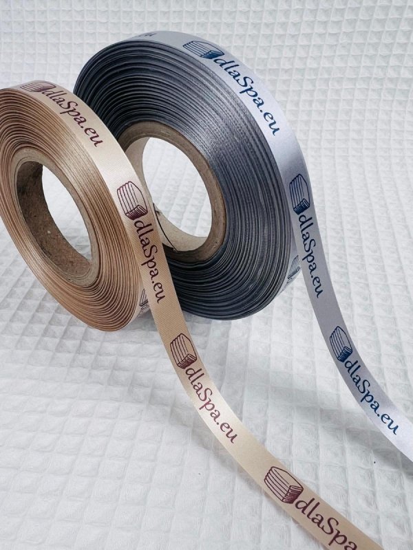 Wstążka satynowa 10 mm kolorowa z logo w kolorze