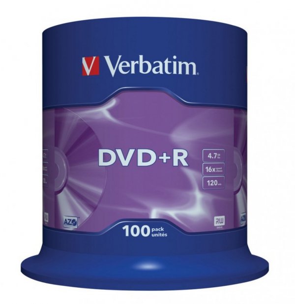 Verbatim DVD+R 16x 4.7GB 100P CB            43551