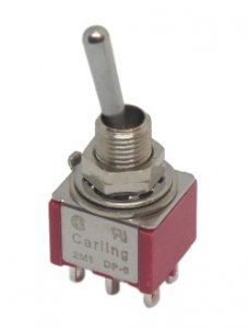Przełącznik dźwigniowy DPDT 3poz (on-off-on) Carling mini
