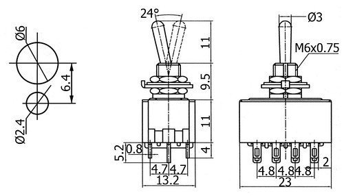 Switch toggle 4PDT M402 mini