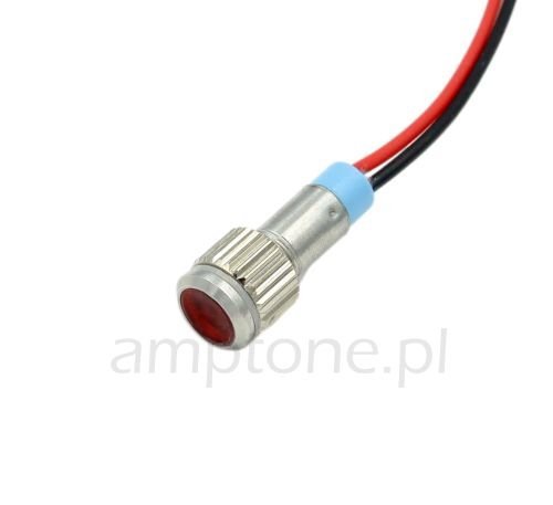LED socket chromed mini - flat, red light 8mm, 12V