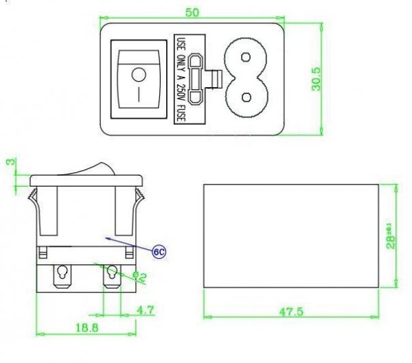 Power jack AC &quot;eight&quot; with power switch and fuse holder