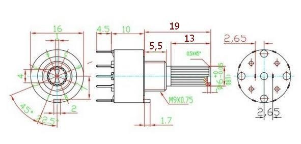 Switch rotary 2 x 1 poles 16mm