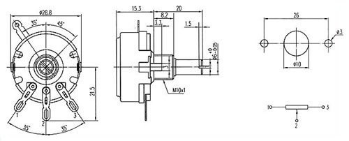 Potentiometer 1k/B linear 2W