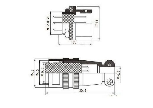 Socket 4pin DIN jack + plug, 8mm