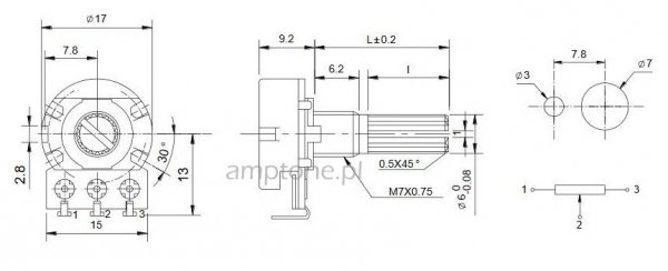 Potentiometer 50k/B linear panel standard