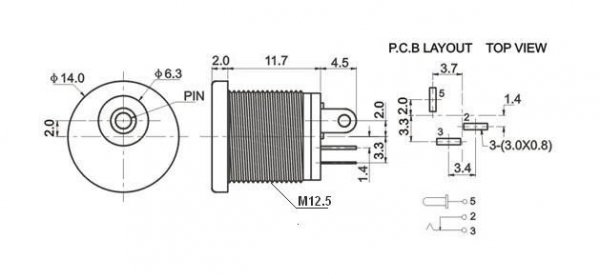 Gniazdo DC 2.1mm, styl Boss (żółta)
