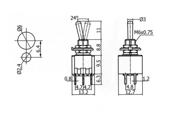 Przełącznik dźwigniowy DPDT M202 mini - PCB do druku
