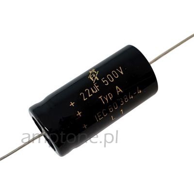 Kondensator elektrolityczny 22uF 500V F&amp;T osiowy